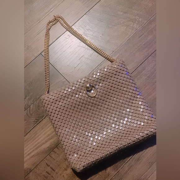 Tan vintage mesh bag with gold classic formal spring cocktail retro - Picture 1 of 2